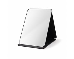 Opvouwbare Tafelspiegel met PU-Lederen Hoes - 24x18 cm - Verstelbare Makeupspiegel met Standaard - Draagbare Reisspiegel High-Definition - Compacte Cosmeticaspiegel voor Kantoor en Handtas - Zwart - Beauty Cadeau
