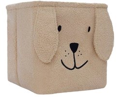 Opvouwbare Teddy Speelgoedmand – Opberger - Lichtbruine Knuffelmand in Hondendesign met handvaten, 33x33x33 cm - Commodemandje - Kinderkamer decoratie accessoires - Babykamer accessoires - Organizer