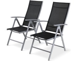 Opvouwbare Terrasstoel - Set van 2 - Tuinstoel - Campingstoel - Lounge Stoelen - Hoge Rugleuning - Aluminium Stoel - Lichtgewicht - 120kg Draagkracht - Zwart