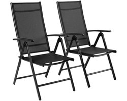 Opvouwbare Terrasstoel - set van 2 - Tuinstoel - Campingstoel - Lounge Stoelen - Hoge Rugleuning - Aluminium Stoel - Lichtgewicht - 120kg Draagkracht - Helemaal Zwart
