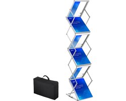 Opvouwbare Tijdschriftenrek - Zilver Aluminium - Tijdschriftenhouder - Lectuurbak - 26x36x152cm - 6 Vakken - Met Draagtas - Dubbelzijdig