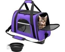 Opvouwbare Transporttas voor Kat en Hond - Draagbare Kattentransportbox - Oxford Hondentas - Huisdiertransportbox met Fleece Mat en Kom