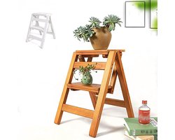 Opvouwbare trapkruk - Krukje ladder - Huishouden kantoor - Multifunctioneel stevig - Opgevouwen 15.6x3.1x26.8 - Houtkleur wit