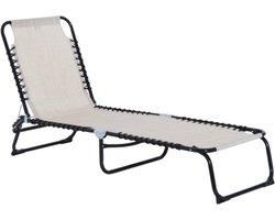 Opvouwbare tuinligstoel met 4-voudig verstelbare rugleuning, staalnetstof, beige, 197 x 58 x 76 cm voor ontspanning buitenshuis