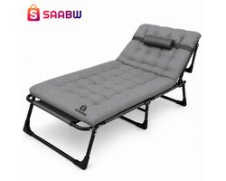 Opvouwbare Tuinligstoel met Kussen en Hoofdsteun – Verstelbare Ligstoel 190x68 cm – Camping Ligbed met Voetensteun – Relaxstoel voor Tuin, Strand en Camping – Belastbaar tot 120 kg – Grijs – verstelbare ligstoel – camping ligbed – tuin ligbed – 64204