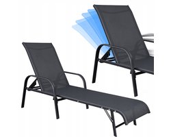 OPVOUWBARE TUINLOUNGE VERSTELBARE RUGLEUNING ALUMINIUM STRANDSTOEL LOUNGESTOEL