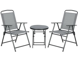 Opvouwbare tuinmeubelbistroset met 1 tafel en 2 stoelen, duurzaam staal en gaas, 53,5 x 64 x 93 cm, lichtgrijs voor balkon en terras
