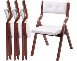 Opvouwbare Tuinstoel met Gewatteerd Kussen en Houten Frame, Set van 4, Moderne Stoel voor Keuken, Kantoor, Feestjes, Keukenstoel, Draagkracht Tot 180 Kg Per Stoel, Inklapbaar, Bruin en Wit, Compact Ontwerp