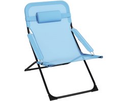 Opvouwbare tuinstoel met verstelbare rugleuning, kampeerstoel, hoofdsteun, 120 kg, mesh, blauw