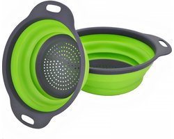 Opvouwbare Vergiet met Handvat - Groen\Grijs - Inklapbaar - Siliconen - BPA-vrij