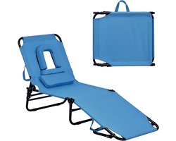Opvouwbare Verstelbare Strandstoel Loungefauteuil met Gezichtsuitsparing