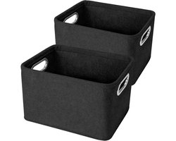 Opvouwbare vilten opbergdoos met handgrepen - set van 2 stuks voor keuken, badkamer en kantoor - zwart