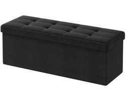 Opvouwbare voetenbank met opbergruimte, 38 x 110 x 38 cm, Ottomaanse voetenbank belastbaar tot 300 kg, voor woonkamer, slaapkamer, entree, zwarte inkt