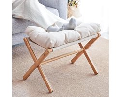 Opvouwbare voetensteun voor bank, bamboe voetenbankje, houten voetenbankje, opvouwbare houten voetenbankje, opstapkruk met afneembaar kussen, voor woonkamer, beige