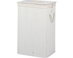 Opvouwbare wasbox bamboe 83 liter XL - rechthoekig - wit - afmetingen HxBxD: 655 x 435 x 335 cm