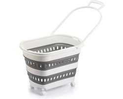 Opvouwbare Wasmand 38L –inklapbare wasmand- Kunststof met Wielen & Handvat – Trolley & Opbergcontainer – Badkamer & Wasruimte Organizer (39x34x60 cm)
