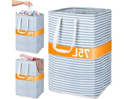 Opvouwbare wasmand - 75L - Blauw - Grote waterdichte verzamelcontainer voor kleding, speelgoed, flessen, handdoeken in slaapkamer, badkamer, wasruimte.