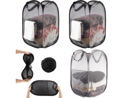 Opvouwbare wasmand - Inklapbare wasmand - 3 stuks pop up wasmand met handvat - voor badkamer camping college kamer en reizen wasgoed - Wasmand