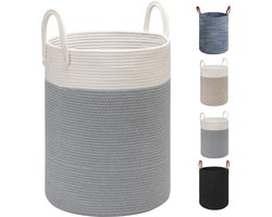 Opvouwbare wasmand van katoen met leren handgrepen - 40x50 cm, multifunctioneel en decoratief voor kleding en speelgoed