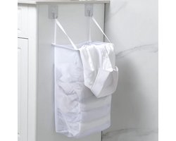 Opvouwbare Wasmand - Washand voor aan de muur - Draagbare Wasmand - Muur wasmand - Muurbevestiging - Ondergoed/Sokken Wasmand - Reis Wasmand - Wastas - Waszak met Draaghendels - 40x24x14 cm - Wit