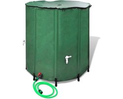 Opvouwbare watertank 500 liter | Regenwater opslaan voor later gebruik – voor wassen | UV- bestendig – corrosiebestendig | Met netfilter – inclusief dekzeil – kraan met filter – overloopventiel – tuinslang en overloopslang | Regenton inklapbaar – Wat