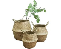 Opvouwbare zeegras bloemenmand - handgeweven - voor planten en bloempotten met handgrepen - decoratieve stro mand Wicker Storage Basket (2-5)
