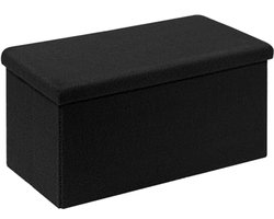 Opvouwbare Zitbank met Opbergruimte - Fluwelen Voetenbank en Kist, Zwart, 80 x 40 x 40 cm