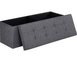 Opvouwbare Zitkist met Opbergruimte – 120L Inhoud – 300 kg Draagkracht – 110 x 38 x 38 cm – Imitatie Linnen – Donkergrijs – LSF77K