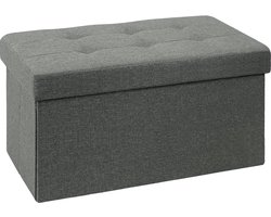 Opvouwbare zitkruk linnen zitbank met opbergruimte, donkergrijs, 76 x 38 x 38 cm