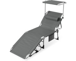 Opvouwbare Zonligstoel - Met Zonnedak - Verstelbare Rugleuning - Ergonomisch - Tuinligstoel - Metalen Frame - Oxford Stof - Draagbaar - Ligstoel - Voor Camping, Strand, Balkon En Kantoor - Antraciet - NAIZY