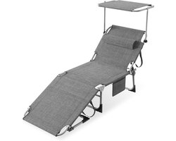 Opvouwbare Zonligstoel - Met Zonnedak - Verstelbare Rugleuning - Ergonomisch - Tuinligstoel - Metalen Frame - Oxford Stof - Draagbaar - Ligstoel - Voor Camping, Strand, Balkon En Kantoor - Grijs - NAIZY