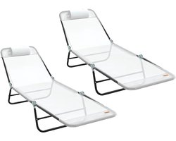 Opvouwbare zonnebed | Ligstoel | Zonligstoel 2 st Crème 182 x 55 x 85.5cm Textileen