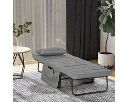 Opvouwbed – Vouwbed – Opklapbed – Logeerbed – Eenpersoonsbed – 8 cm Matras – 5-standen Verstelbare Rugleuning – Stabiel Stalen Frame – Grijs – 188x75x38 cm