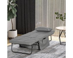Opvouwbed – Vouwbed – Opklapbed – Logeerbed – Eenpersoonsbed – 8 cm Matras – 5-standen Verstelbare Rugleuning – Stabiel Stalen Frame – Grijs – 188x75x38 cm