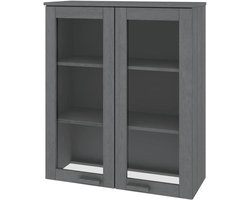 Opzetkast Grenenhout - Bovenkast Kast - Spullen Opbergen - Glazen Deuren - 85x35x100 cm - Donkergrijs