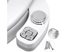 Opzetstuk Bidet Toilet Niet-elektrisch- Zelfreinigend- Drukknop- Dubbele Sproeiers- Draaiknop- Waterdruk Instellen (Zilver)