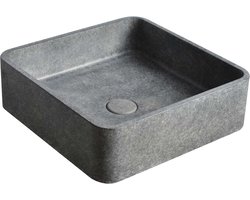 Opzetwaskom beton, vierkante wasbak grijs voor wastafel onderkast, betonnen waskom, donker beton vierkant 39x12 cm BET-502dc