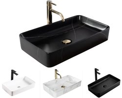 Opzetwastafel Keramiek - Handwastafel Gastentoilet - Badkamer Inrichting - Eenvoudige Reiniging - 62 x 35 cm - Zwart Steen Mat