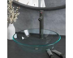 Opzetwastafel met kraan - Badkamermeubel set - Badkamer verfraaien - Gehard glas ontwerp - 42 x 13 cm - Transparant grijs