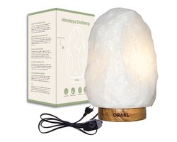 Orakl® - Dimbare Himalaya Zoutlamp Bliss – 2-4 KG – Met Dimmer - 100% Himalayazout - Zoutlamp Wit - Zoutlamp Himalayazout – Zoutlamp Nachtlampje – Zoutlampen - Zoutsteen – Incl. Houten Standaard