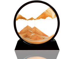 Orange 7 Inch Moving Sand Art Desktop Ornament, Round Glass Flowing Sand Painting 3D Dynamic Hourglass Natural Decor for Desktop Home Office Work