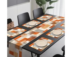 Orange Grey Watercolor Tafelkleed en Placemats Set van 6 - Abstracte Oranje Grijze Textuur Wasbaar Keuken Eetkamer Decoratie Moderne Kunst Schilderij Eetkamerinstellingen voor Thuis Boerderij