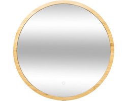 Orange85 Ronde Spiegel - Wandspiegel - Badkamer - LED verlichting - Bruin - 57x57x3 cm - Bamboe - Miroir Mural