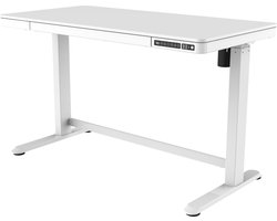OrangeLabel Desk zit sta bureau. Wit frame en wit kunststof blad. Maat 120x60 cm.
