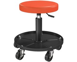 Oranje Afmetingen Ø38 x 38–50 cm werkplaatsrolkruk met stevig stalen frame, belastbaar tot 135 kg, in hoogte verstelbaar met pneumatisch systeem voor comfortabel werken