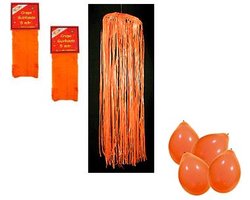 Oranje brandvertragende versiering - Voordeelpakket met slingers en ballonnen