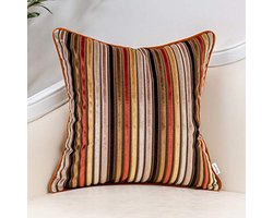 Oranje Gestreepte Fluwelen Kussensloop Multicolor voor Bank en Slaapkamer - Moderne Decoratie 18x18 Inch