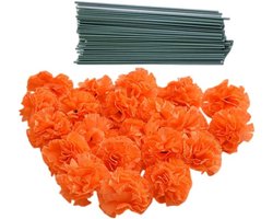 Oranje Kunstbloemen - Set van 50 Bloemhoofden en Stengels voor Thuisdecoratie - Vaasvullers - Diwali Decoratie - Dag van de Dode Krans - Cake Ornamenten