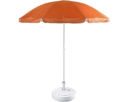 Oranje lichtgewicht strand/tuin basic parasol van nylon 200 cm + vulbare parasolvoet wit van plastic