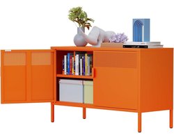 Oranje Metalen Opbergkast met Deuren en Verstelbare Planken voor Woonkamer Kantoor